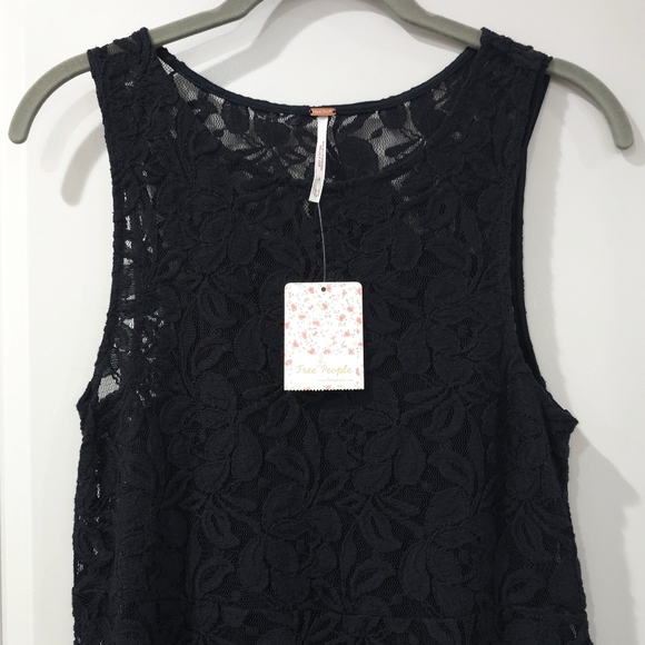 FREE PEOPLE Miles Of Lace Mini Fit & Flare Sleeveless Popover Dress, Lined, Nwt - Picture 4 of 16